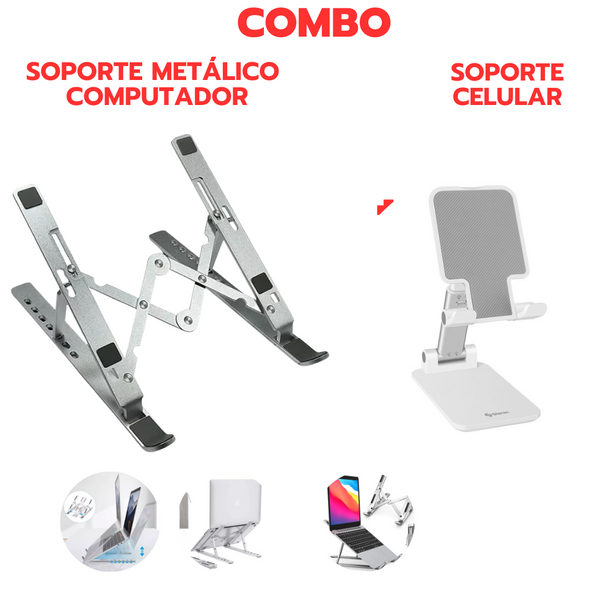 COMBO BASE PC DE ALUMINIO + SOPORTE CELULAR