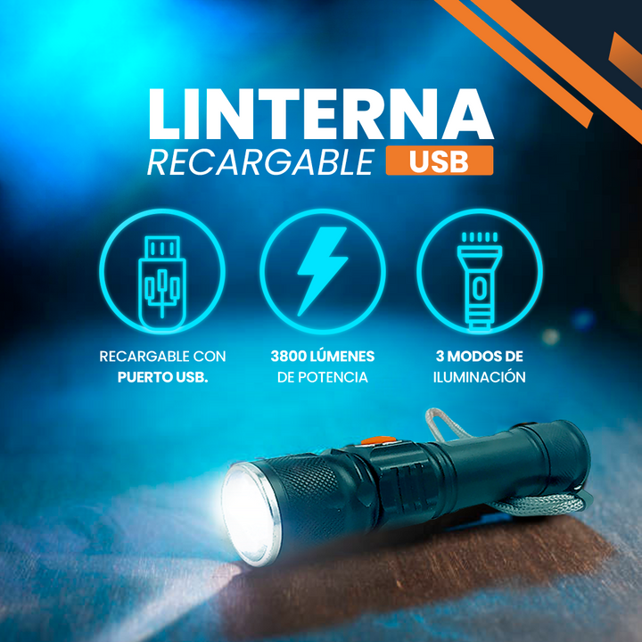 Linterna LED linterna USB recargable potente militar COB luz