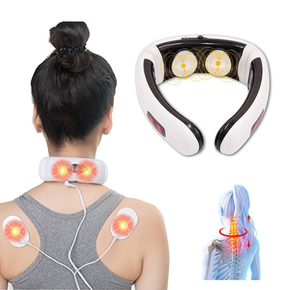 Masajeador electrico cervical para cuello y espalda con dos electrodos  ideal para relajacion fortalecer el cuello y aliviar dolores.